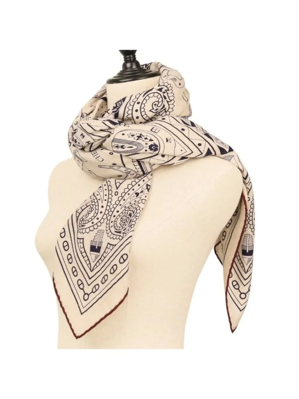 ★SOLD★ Hermes Carre Geant 140 Cheval de Coeur Cashmere Silk Large Scarf Beige - Picture 2 of 15